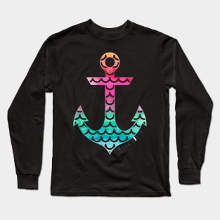 Mermaid Anchor Rainbow Fish Scale Sticker for Mermaids Lovers Pink Green Blue Long Sleeve T-Shirt